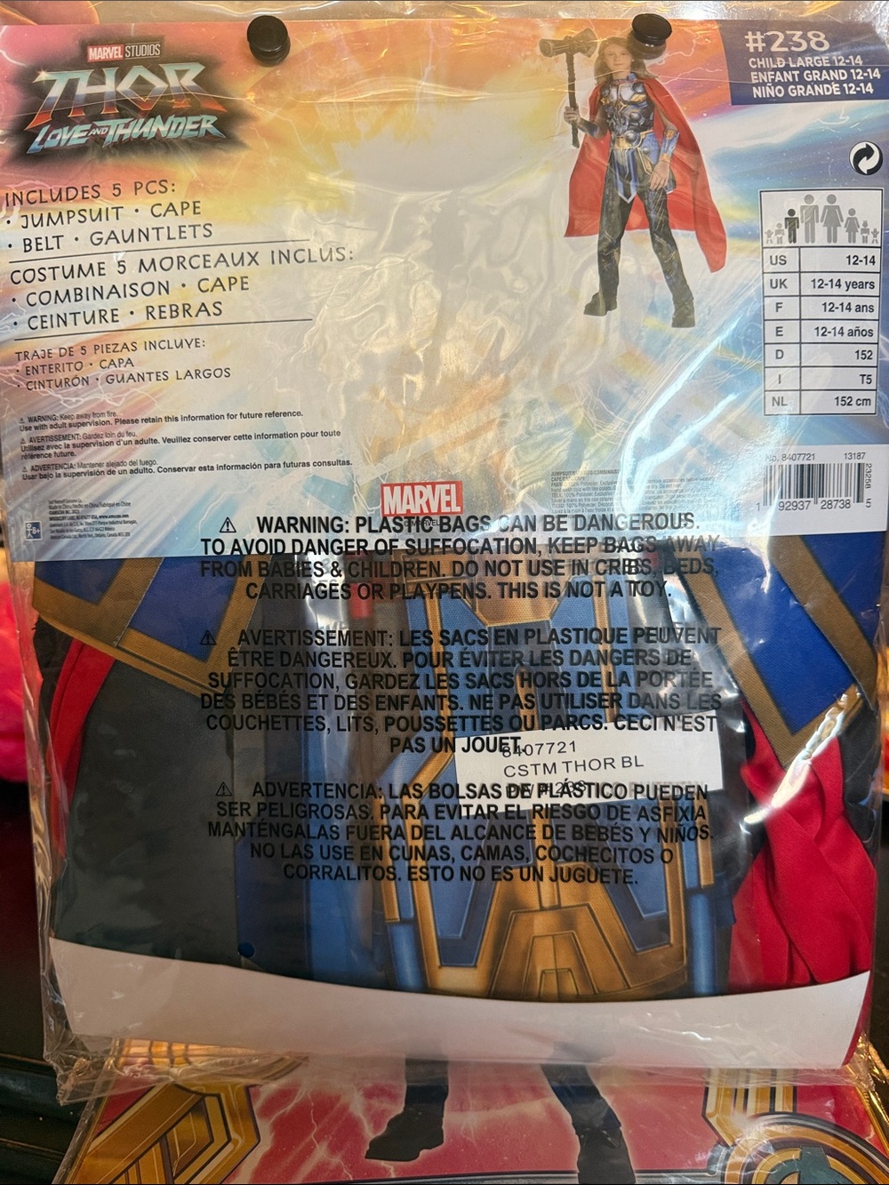 KIDS Unisex Marvel Thor 5 PCS Costume with Red Cape Blue Armor Size Large 10/12 - Picture 7 of 11